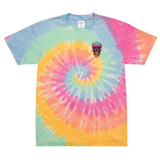 Scream Face - Oversized Tie-Dye Tee with Embroidered Skull
